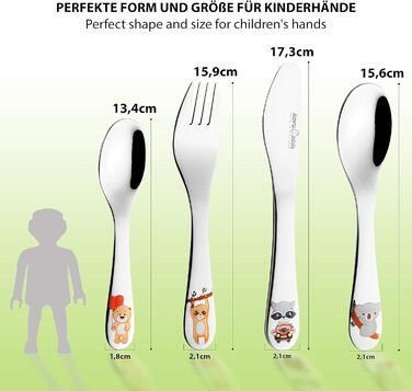 Набір дитячого столового прибору Koru Kids® Kinderbesteck (4 шт.) з нержавіючої сталі, для дітей від 3 років (Wildlife)