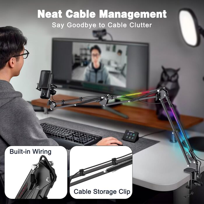 Тримач для мікрофона з RGB підсвіткою: регульований кріплення на стіл для TikTok Live-Streaming та співу