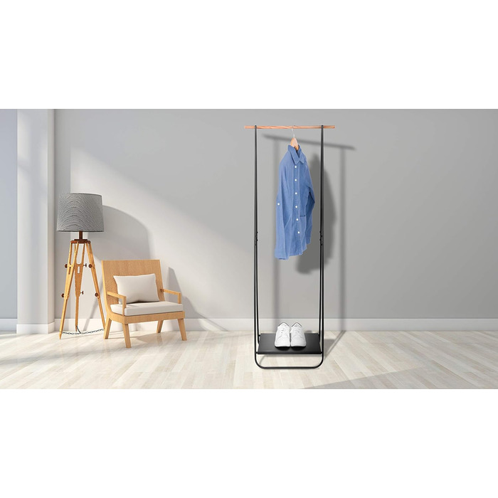 WOLTU Clothes Rack Black for Bedroom Wardrobe Clothes Rail Narrow Metal Clothes Rod with Metal Shelves approx. 54x45x141cm (WxDxH)