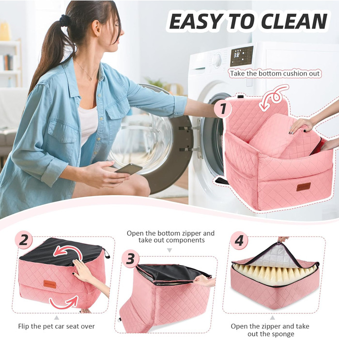 Автомобільний лежак для собак, рожевий: зручний, з кишенями та поворотком для повіска, для собак маленьких та середніх порід