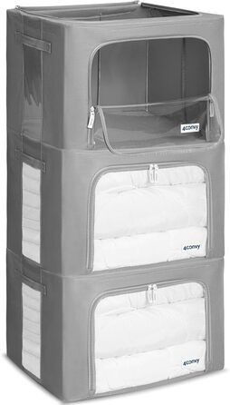 Sturdy Foldable Clothes Storage Box with Zipper, Metal Frame - [2024 IMPROVED MATERIAL] Duvet Storage Bag - Stable Storage Box for Clothes - (Dark Gray, 3x66L)