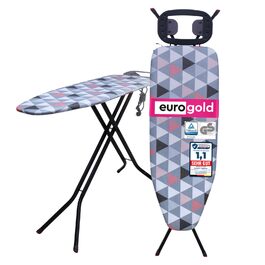 Прасувальна дошка EUROGOLD® Premium з турбо-покриттям 120x42 см - стабільна, регульована по висоті, з розеткою та антиковзними ніжками. Покриття з 100% бавовни (рожевий)