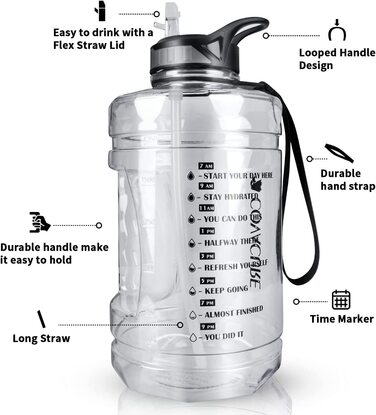 COVACURE Water Bottle Sport - 2.2L Large Water Bottle, BPA Free, Leak-Proof, for Fitness, Gym, Home, Office, Outdoor (Transparent)