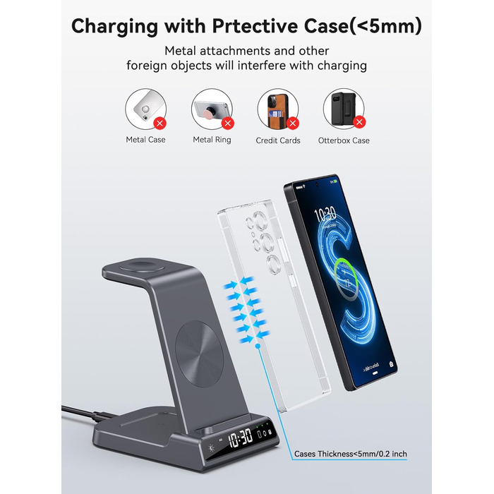 Бездротовий зарядний пристрій 3-в-1 для Samsung Galaxy S25 Ultra, Watch 8/7/Ultra, Buds, сірий колір