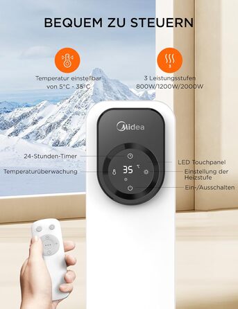 Масляний радіатор Midea NY2009-24UR, електрообігрівач на 9 секцій з дистанційним керуванням, LED-екраном, термостатом, 4 режими, захист від перегріву і перекидання, тиха робота, 2000 Вт