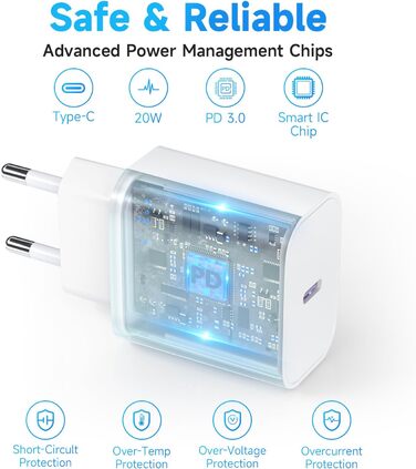 Зарядний пристрій 20W USB-C з кабелем Lightning для iPhone 14/13/12/11/X/XR/XS/Mini/SE - 2 шт, Швидка зарядка PD3.0, Білий