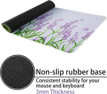 Мат для миші Sakura з квітковим дизайном, XL, 31.5 x 11.8 см, чорний, лавандовий