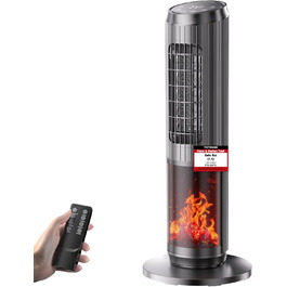 Електричний обігрівач керамічний 2000W з термостатом, дистанційним керуванням, ефектом каміну, осциляцією 70°, ECO-режим, таймером 1-8 год, захистом від перегріву та перекидання, тихий, для офісу та вітальні