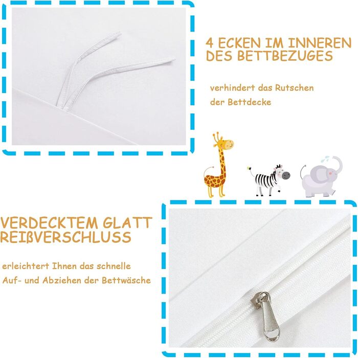 Дитяча постільна білизна DJDEA 100x135 - Комплект з динозаврами для хлопчиків, м'яка мікрофібра з блискавкою, 2 частини, для немовлят 100x135 см з наволочкою 40x60 (100x135 см + 40x60 см, З тваринами)