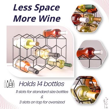 Gusto Nostro Wine Rack for Table - Modern Black Metal Wine Rack for 14 Bottles - 3-Tier Wine Rack Small - Bottle Rack for Table, Cabinet & Pantry - No Assembly Required