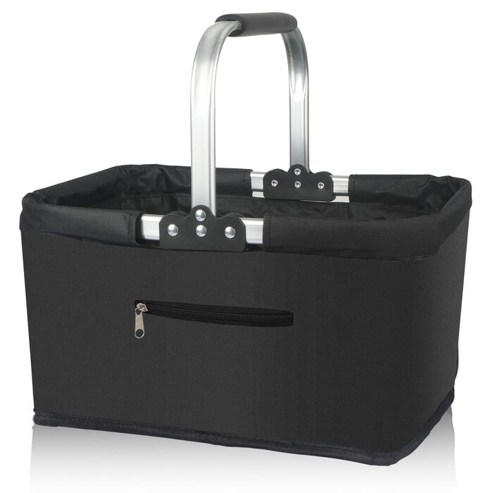 Складаний кошик для покупок 25L з міцними ручками та кишенею на блискавці, чорний