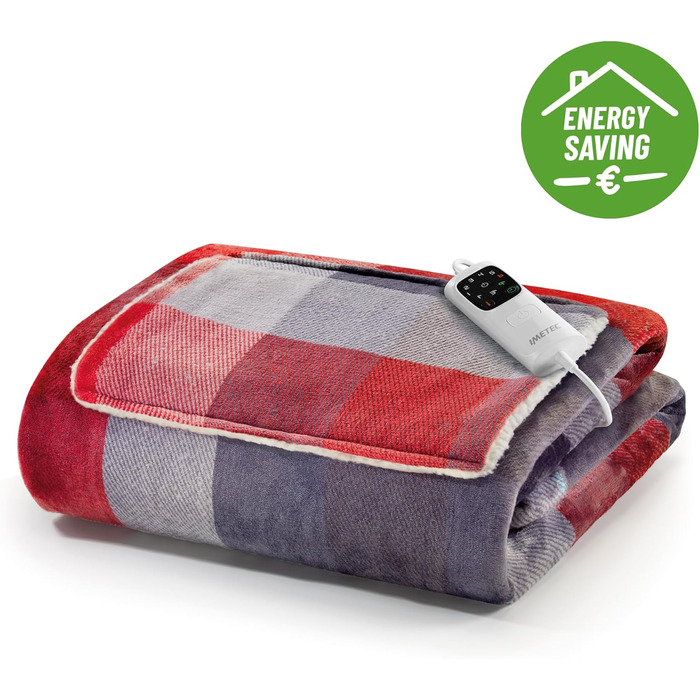 Електрична ковдра Imetec Adapto Velvet Tartan з кишенями для рук та ніг, 150x110 см, 6 температур, безпечна, швидко нагрівається, миється