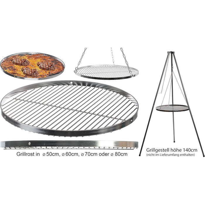 Stainless Steel Grill Grid Swivel Grill Suitable - Stainless Steel 18/0 ASI 430 Nickel-Free - Ø 80 cm