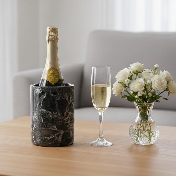 Охолоджувач для вина з мармуровою стільницею ручної роботи, чорний, 11,4x11,4x16,5 см (Black Zebra BZ--03)