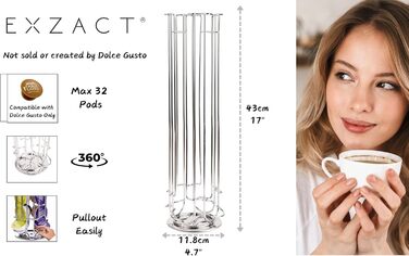 Тримач для капсул кави Exzact, сумісний з Dolce Gusto (32 капсули) - органайзер для капсул кави Dolce Gusto, диспенсер/стійка/тримач, поворотний на 360°, антиковзкий
