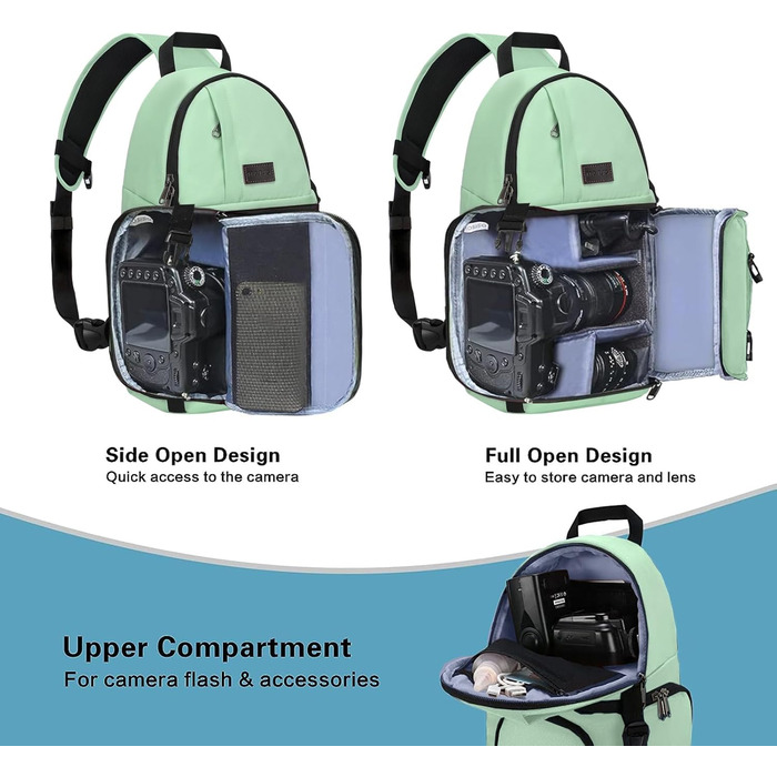 MOSISO Сумка для камери на плічі, універсальна для DSLR/SLR/беззеркальних камер, з тримачем для штатива, знімні модульні вставки, сумісна з Canon/Nikon/Sony/Fuji, м'ятно-зелена