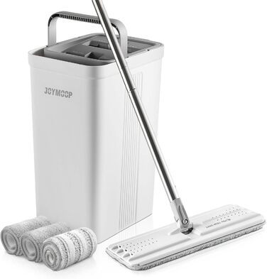 JOYMOOP Mop and Bucket Set with Wringer for Home, Flat Mop and Bucket System, Mops for Floor Cleaning and Wall Cleaner, with 3 Reusable Microfiber Mop Pads