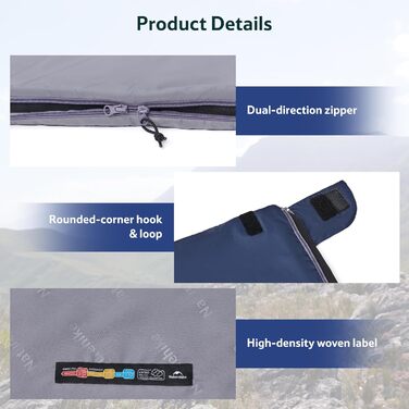Спальний мішок Naturehike Ultraleicht: ультралегкий, 680/760g, для 3 сезонів, 190x75/205x85 см, для походів, рюкзаків, кемпінгу, комфортна температура 15°C, колір зелений XL (темно-синій/світло-синій)