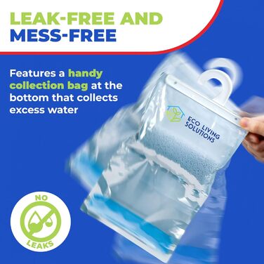 Eco Living Solutions Moisture Absorber Packs, Unscented, Moisture Absorbers, Hanging Closet Air Dehumidifier Bags, Eliminates Odors for Fresher Air, Ideal for the Closet