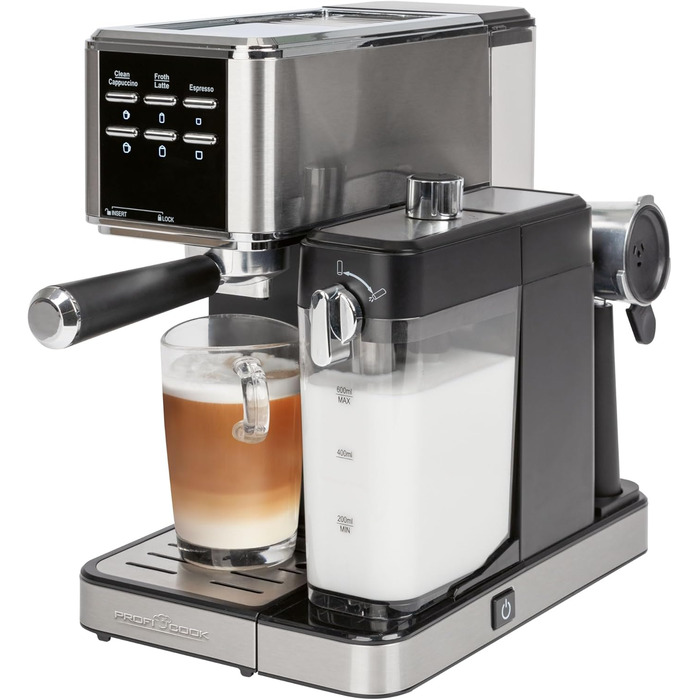 Кавоварка еспресо ProfiCook 2в1 для меленої кави і капсул Nespresso, 20 бар, з молочним резервуаром, еспресо-машина з нержавіючої сталі, PC-ES 1266, модель 2024