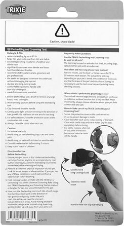 Тріксі Щітка-гребінець для вичісування та розрідження шерсті коротко- та жорсткошерстих порід - змінна головка, лезо з нержавіючої сталі, гумовий пластиковий грифель, чорний/синій, 7 x 15 см, для собак та котів