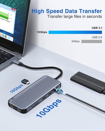 LIONWEI UC3703 Док-станція: Dual DP, Triple Display, USB-хаб 12-в-1 з 8K HDMI, 2 x USB 3.1, 100W PD, Ethernet, SD/TF-кардридер (сірий)