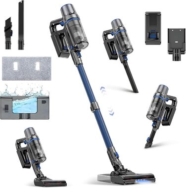 Акумуляторний пилосос Olvy 2-в-1 з функцією миття підлоги, для шерсті тварин, килимів та твердих поверхонь, бездротовий, без мішка, потужність 35KPA, 5 режимів, LED-дисплей, легкий, з HEPA-фільтром та аксесуарами