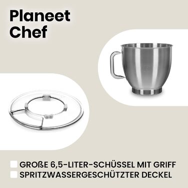 Кухонна машина ZEEGMA Planeet Chef: потужний міксер з чашею 6.5 л, 2200W, 7 швидкостей, для тіста та інших продуктів