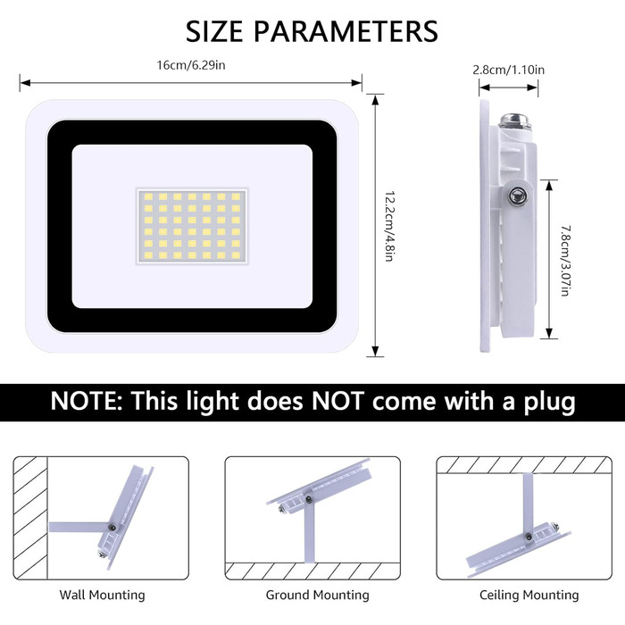 MIWATT LED Floodlights Outdoor 2 Pack, 50W LED Floodlight, Super Bright 4000LM Outdoor Floodlight 6000K Cool White IP68 Waterproof Outdoor Light, Outdoor Lamp for Backyard, Driveway, Doors, Garage, Hallway, Garden