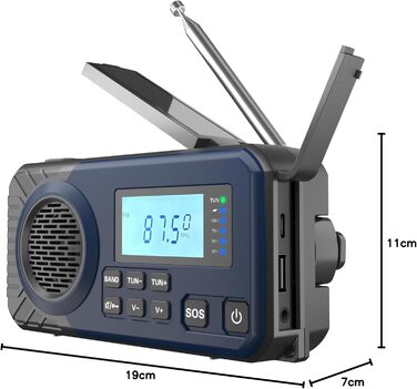 Радіо на механічній ручці Kurbelradio з акумулятором 5000 mAh (Синій) | AM/FM/SW, USB, живлення від батарей, аварійний набір, ліхтарик, зарядка для телефону