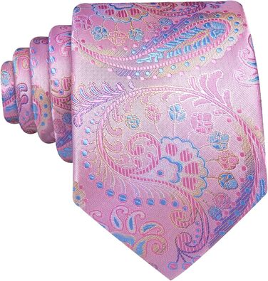 Краватка Paisley від Barry.Wang, Шовкова, Тканий комплект з краваткою та краватковою скріпкою, для весілля, свят, бізнесу, офіційних заходів, Синьо-рожевий