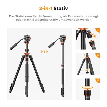 Штатив K&F Concept T254A7+BH-28L для камери: професійний, 230см, з рідинною головкою