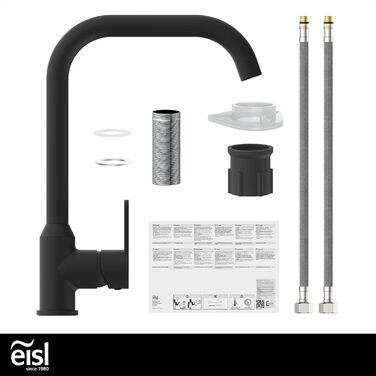 Кран кухонний гнучкий EISL Flexo з нержавіючої сталі/чорний, з високим виливом та м'яким шлангом, поворотний на 360 градусів, NI186FLNIB