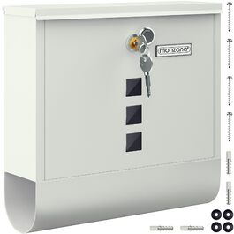Поштовий ящик Monzana Kreuzschloss з мідним циліндром, поворотна кришка 31x10x34 см, вікно, табличка для імені, відділ для газет, сталь, 2 ключі, чорно-срібний (білий)