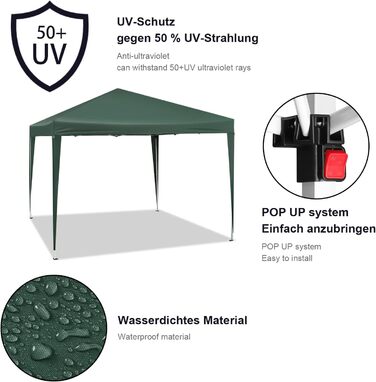 WOLTU Pop-Up Pavilion Waterproof Folding Pavilion Sun Shade Event Pavilion Garden Pavilion for Terrace Camping Festival Pagoda Tent with Oxford Fabric and Metal Frame 3 x 3 m PVL0002be (Green)