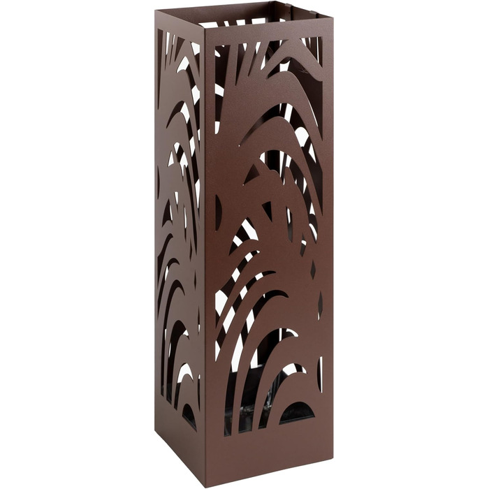 Металевий підставка для парасоль під сучасний дизайн для дому та офісу, квадратна, з 2 гачками та знімними піддонами для води, 15,5x15,5x49см, колір: іржаво-коричневий