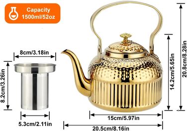 Чайник SANQIAHOME 1,4 л із нержавіючої сталі з ситечком, для індукційних плит, золотий, 1500 мл