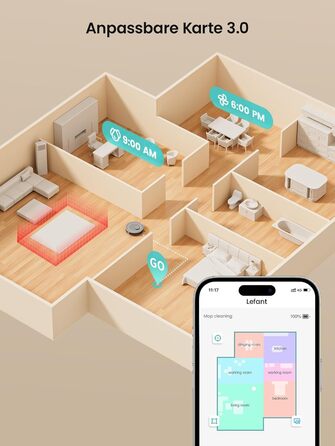 Робот-пилосос LEFANT M2 з функцією миття підлоги, 6000Pa, LiDAR-навігація, зони заборони, керування через додаток/Alexa, ідеальний для шерсті тварин, килимів та твердих підлог M2G