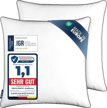 Gentle North High-Quality Pillowcases (80x80 cm large) in Hotel Quality - 2-Piece Set Fluffy, well-filled pillows suitable for allergy sufferers (Ökotex 100 certified) - Washable at 60° 2x | 80x80