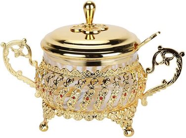 Кашниця для цукру з кришкою та ложкою Kaixinbukaixin, золота, з нержавіючої сталі, для спецій, солі, перцю, цукерок