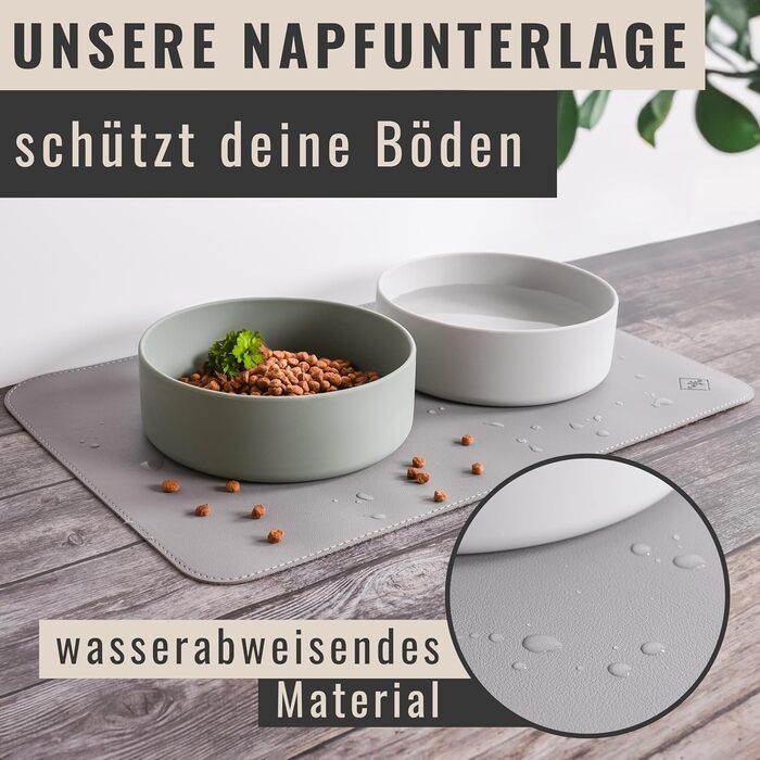 Підкладка під миску для котів та маленьких собак ne&no® - неслизька, водовідштовхувальна, з веганської шкіри (50 x 30 см, cool grey)