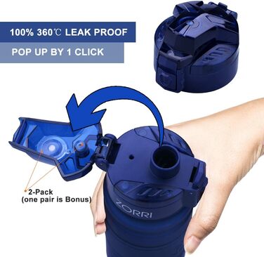 ZORRI Sport Water Bottle for Kids, 500 ml/700 ml/1000 ml, BPA-free, eco-friendly Tritan plastic, reusable water bottles with filter, 1000ml-32oz (Dark Blue, 503 ml)