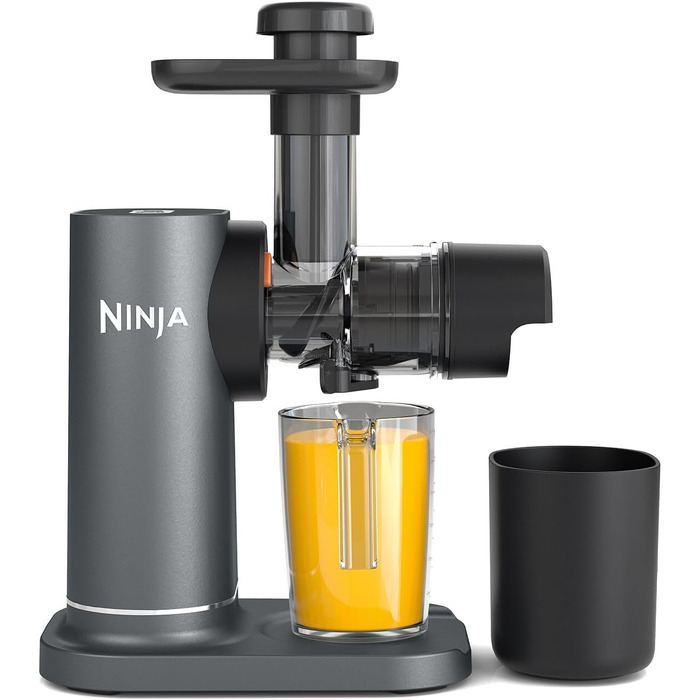 Шнекова соковижималка Ninja JC151UK для свіжих соків та напоїв, глечик 700 мл, контейнер для м'якоті 1.1 л, компактна, сіра