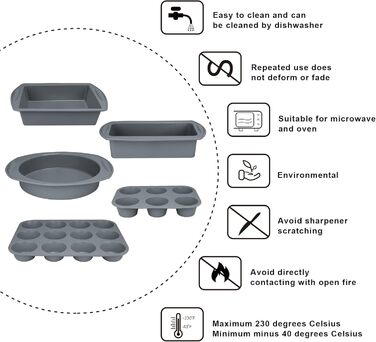 Набір форм для випічки Aschef: кекс, мафіни, хліб, піца. Силікон з антипригарним покриттям, скребок для тіста, пензлик, мірні ложки.