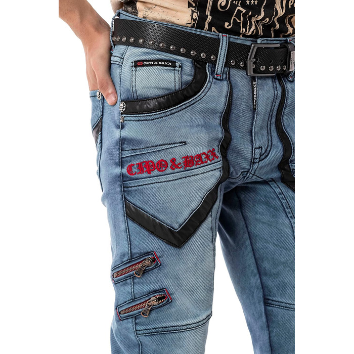 Чоловічі джинси Cipo & Baxx Destroyed, блакитні, 38W/32L | Модні рвані джинси в стилі biker