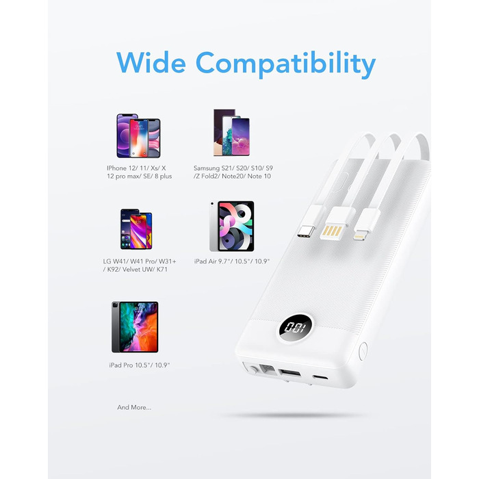 Power Bank VRURC 20000mAh з LED дисплеєм: швидка зарядка 22,5W, USB-C, для iPhone, Huawei, Samsung