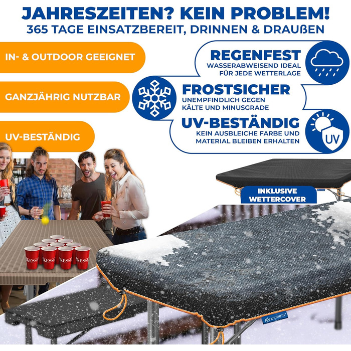 Стол KESSER® буфет розкладний, пластик, 183x76 см, ротанг, для кемпінгу, вечірок, саду, тераси, балкону, на 6 осіб, з ручкою, коричневий