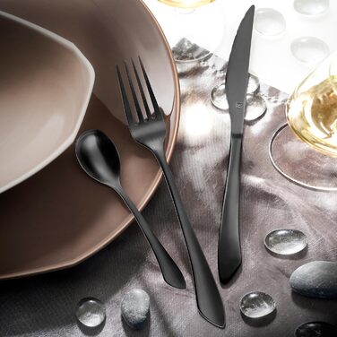 Набір столових приборів Amefa INSTINCT 16 шт. (4 особи) | Чорний, нержавіюча сталь 18/0, матове покриття, PVD | 4 виделки, 4 ножі, 4 ложки, 4 чайні ложки