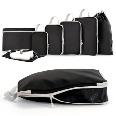 Набір кубиків-органайзерів для подорожей MEUVO - 7 шт. Компресійні сумки для валізи/рюкзака, чорні