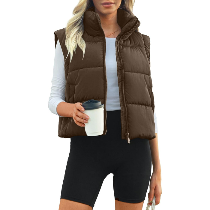 Жіноча безрукавна пуховая жилетка Polu, тепла, з коміром-стійкою, легка, базова, коричнева